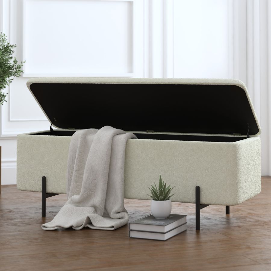 Banc ottoman de rangement Erzo en blanc et noir
