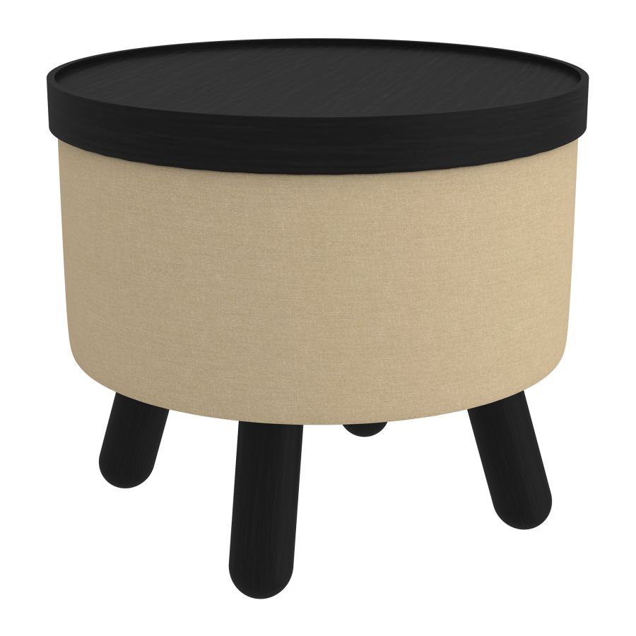 Pouf de rangement rond Betsy avec plateau en beige et noir ( Meuble Mtl )