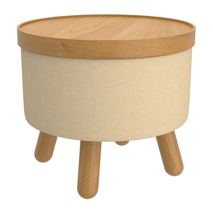 Pouf de rangement rond Betsy avec plateau en beige et naturel ( Meuble Mtl )