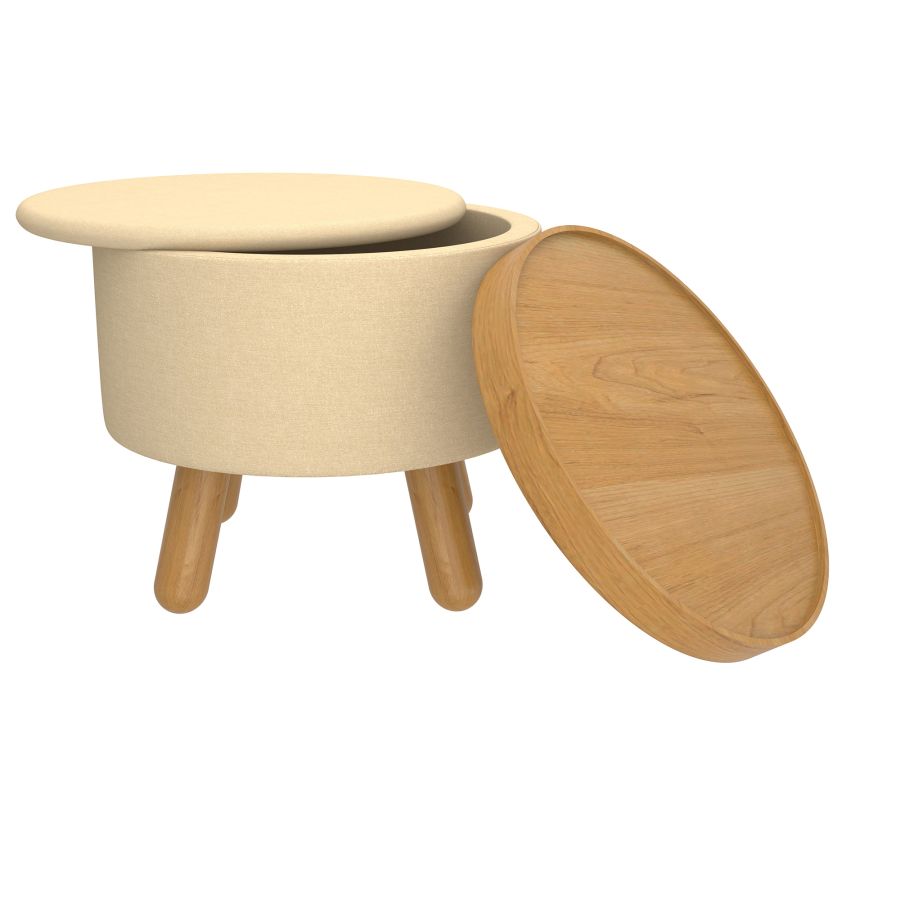 Pouf de rangement rond Betsy avec plateau en beige et naturel ( Meuble Mtl )