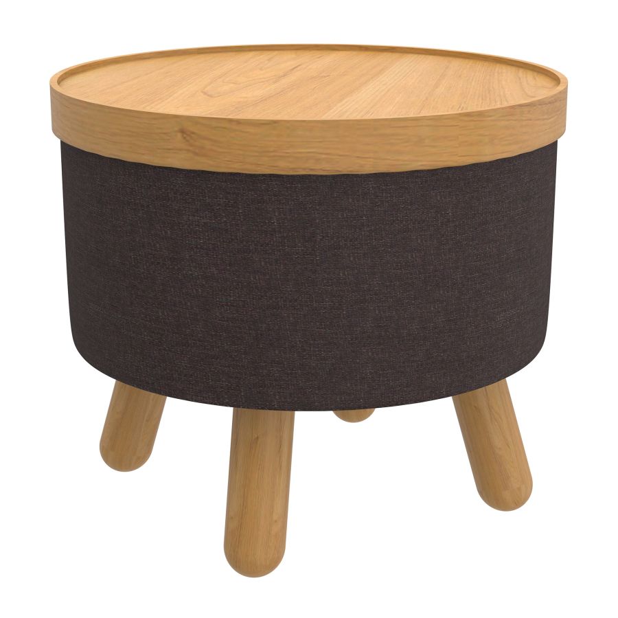 Pouf de rangement rond Betsy avec plateau en charbon de bois et naturel ( Meuble Mtl )