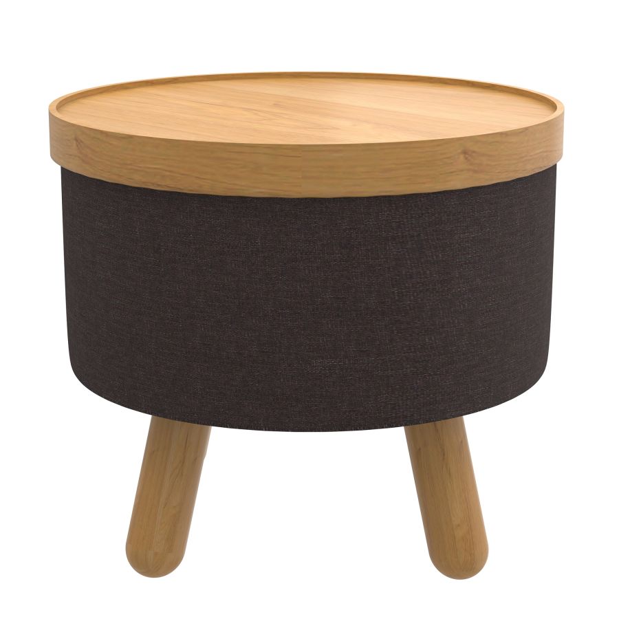 Pouf de rangement rond Betsy avec plateau en charbon de bois et naturel ( Meuble Mtl )