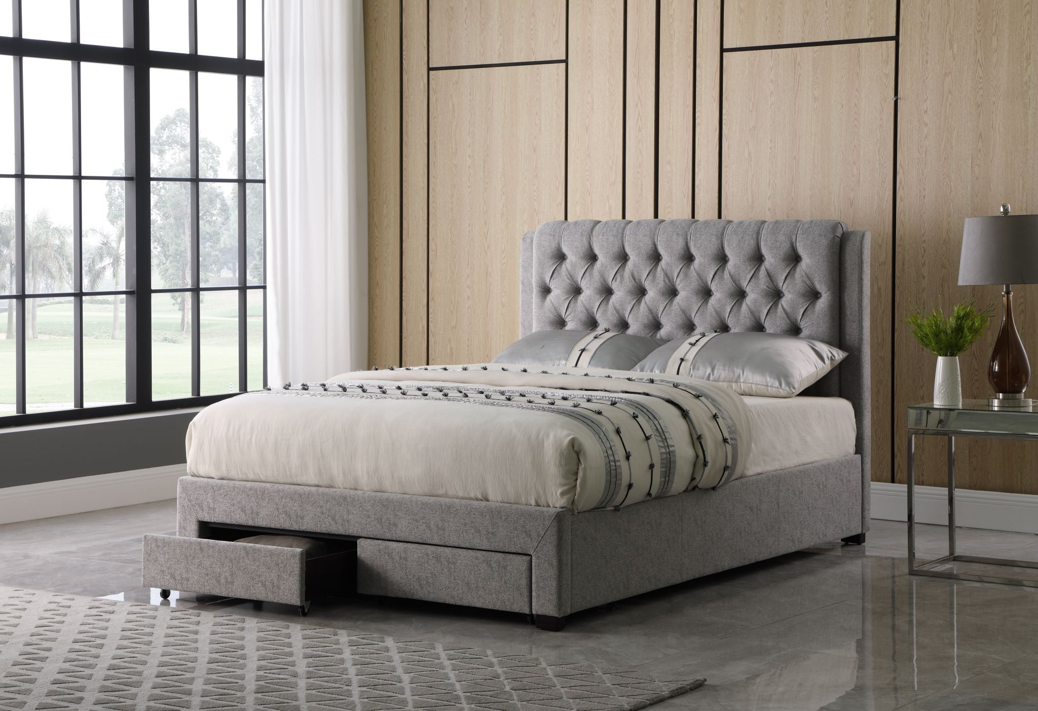 LIT PLATEFORME QUEEN - GRIS ( Meuble Mtl )