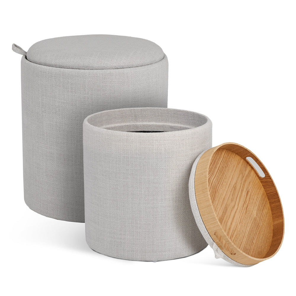 Pouf Plateau Rond Lambert (Lot de 2) : Lin gris clair