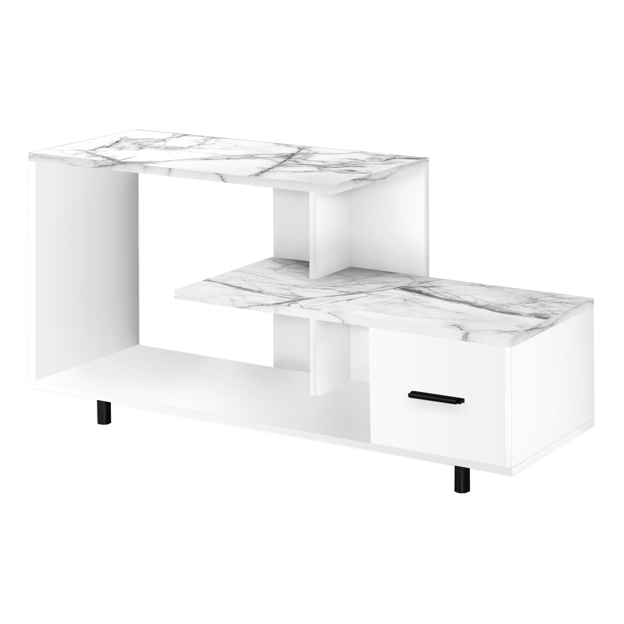 MEUBLE TV - 48"L / BLANC / DESSUS MARBRE BLANC / 1 TIROIR
