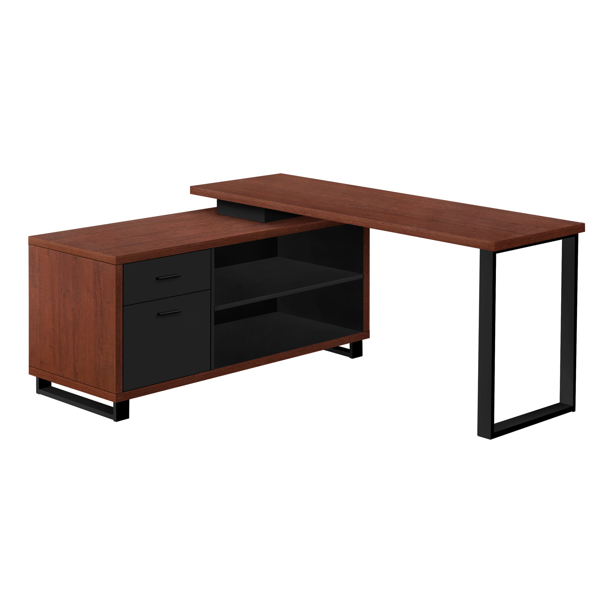 BUREAU D'ORDINATEUR - 72"L CERISE / NOIR COIN EXÉCUTIF ( Meuble Mtl )