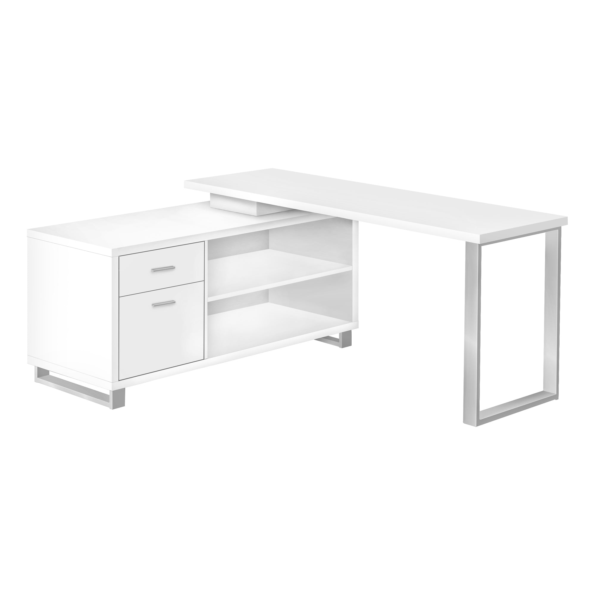 BUREAU D'ORDINATEUR - 72"L EN COIN EXÉCUTIF BLANC / ARGENT ( Meuble Mtl )