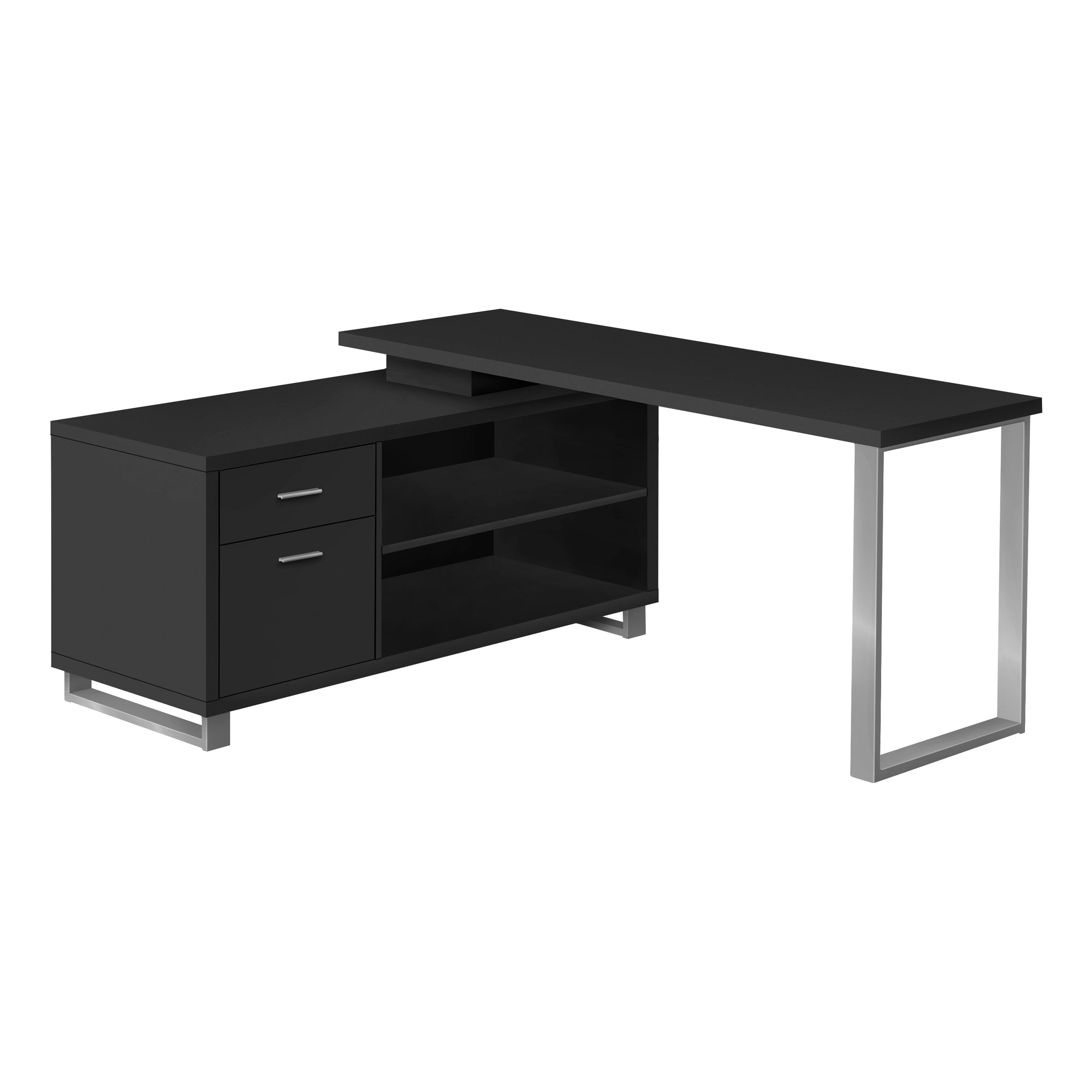 BUREAU D'ORDINATEUR - 72"L COIN EXÉCUTIF NOIR / ARGENT ( Meuble Mtl )