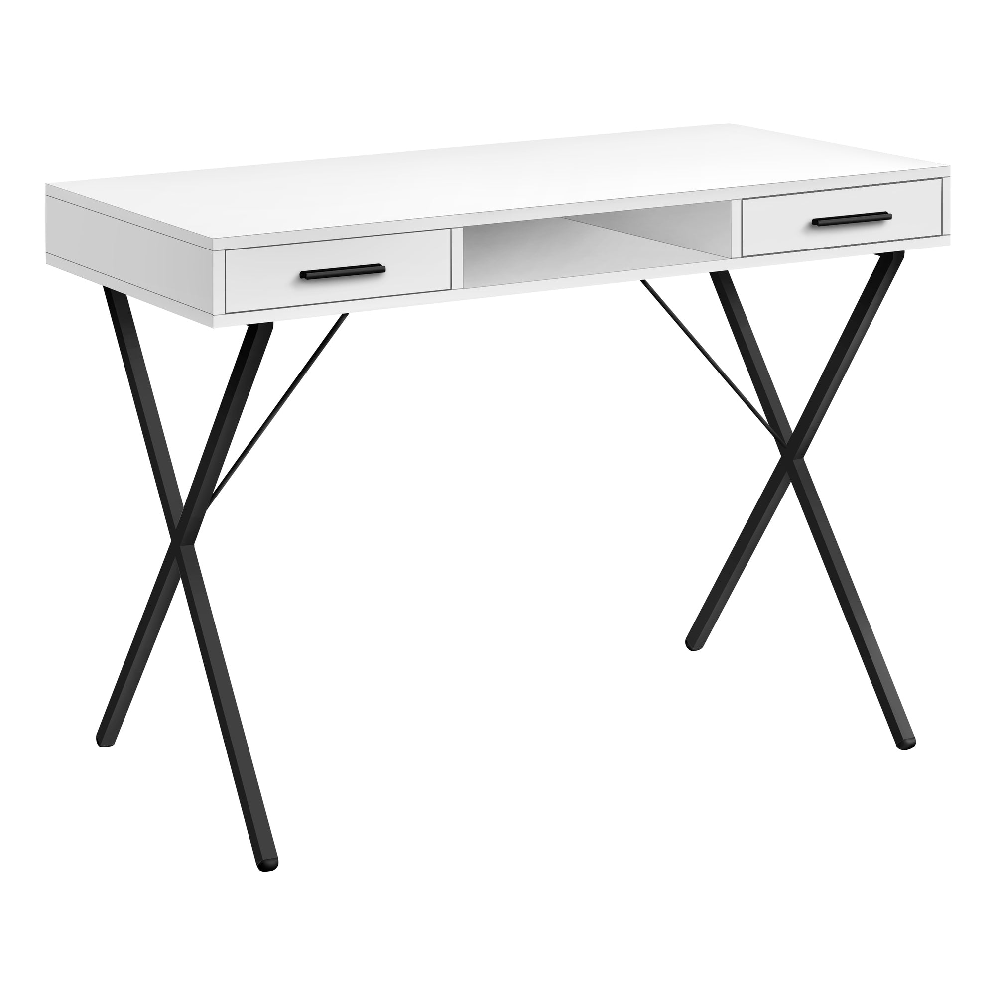 BUREAU D'ORDINATEUR - 42"L / BLANC / METAL NOIR ( Meuble Mtl )