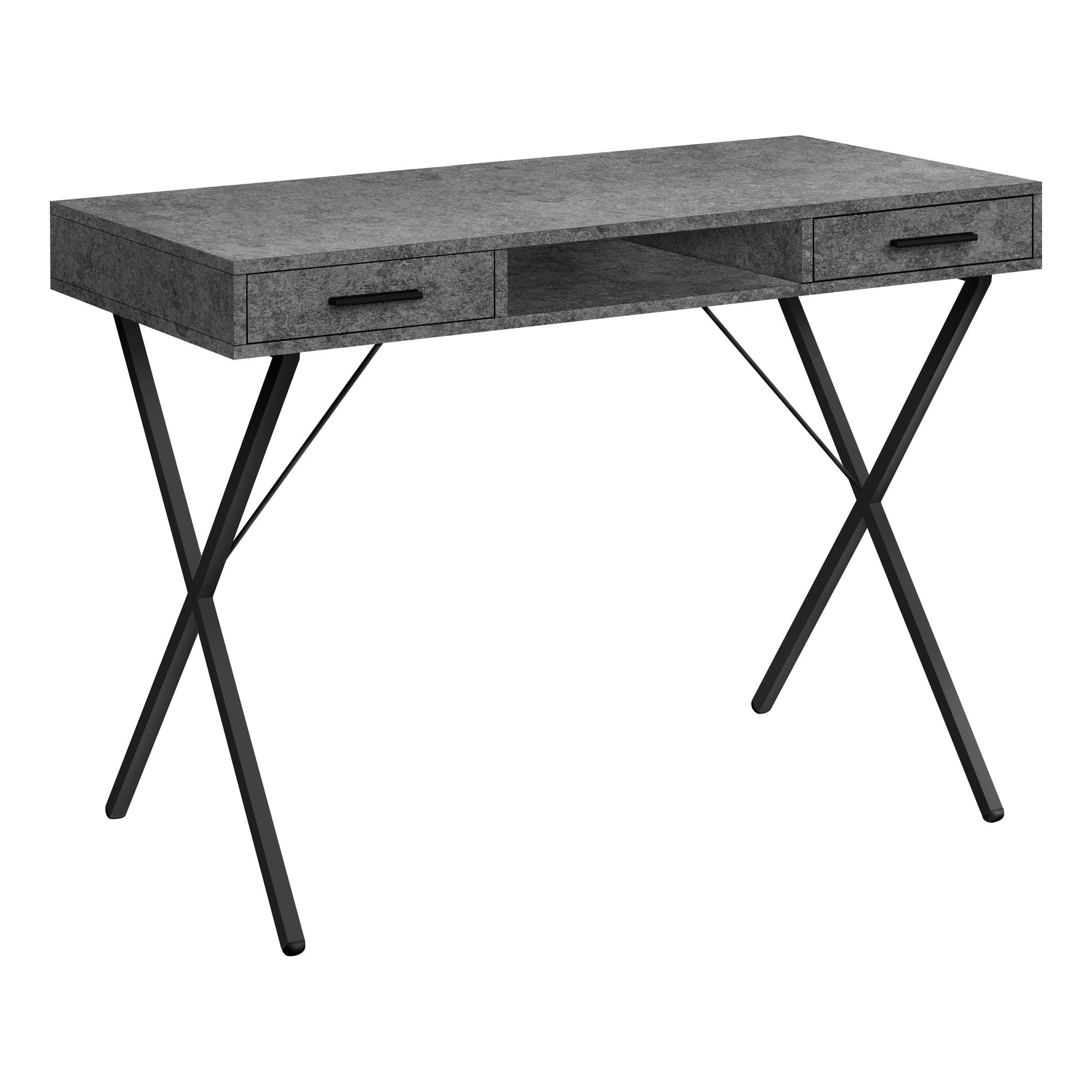 BUREAU D'ORDINATEUR - 42"L / SIMILI PIERRE GRIS / METAL NOIR ( Meuble Mtl )