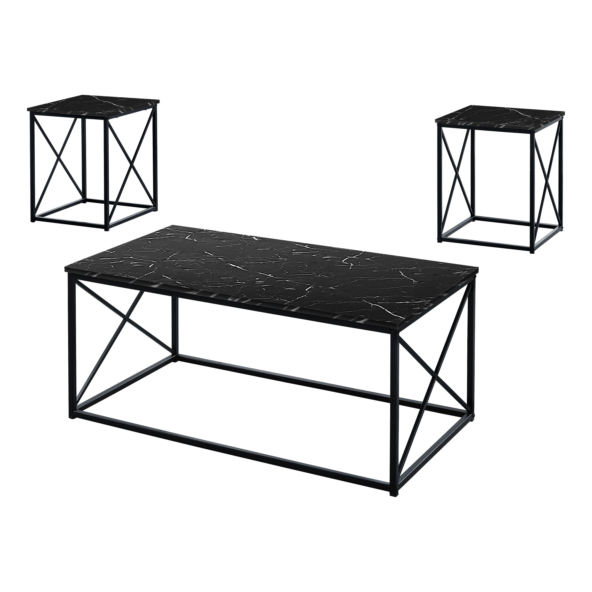 SET DE TABLE - 3PCS / MARBRE NOIR / METAL NOIR ( Meuble Mtl )