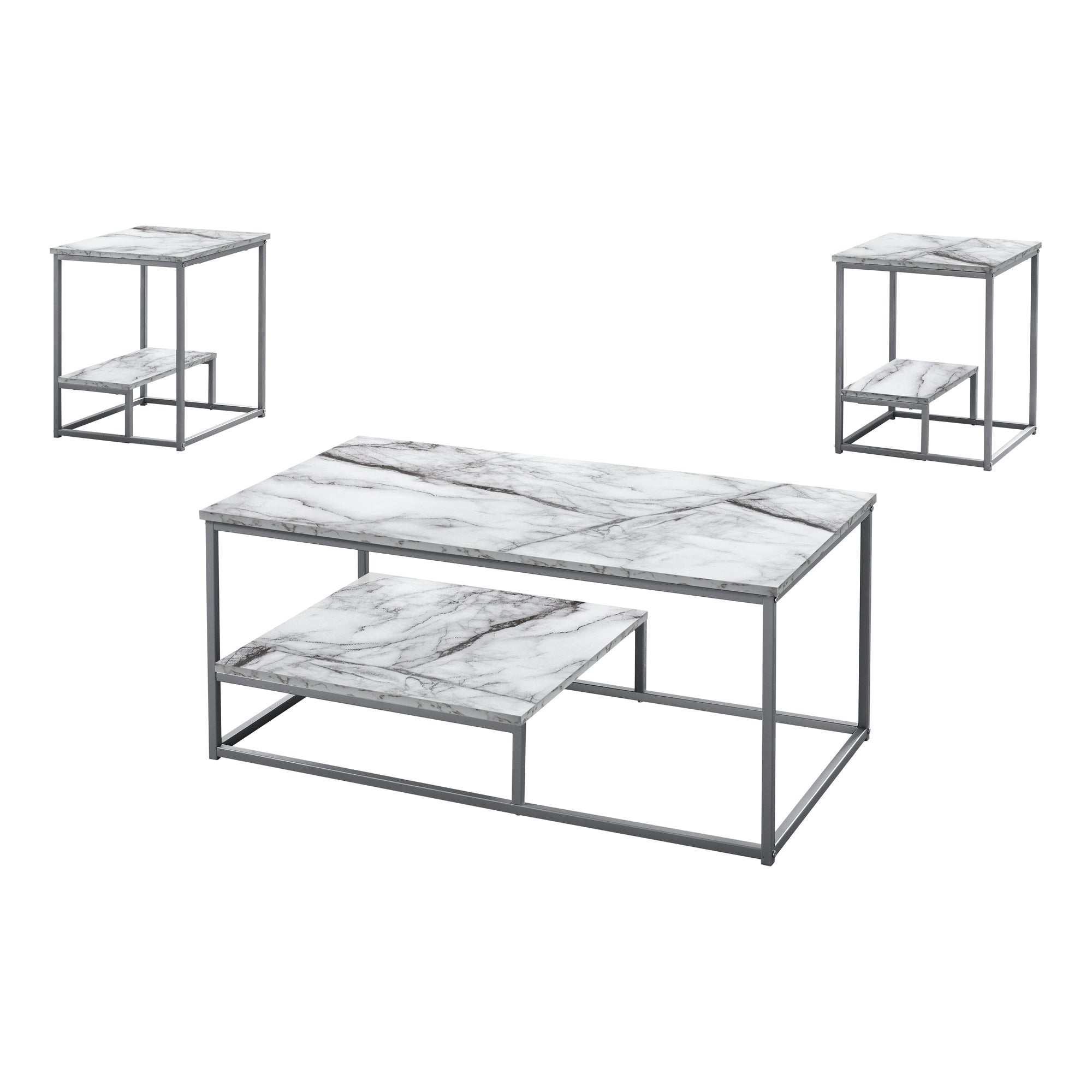 SET DE TABLE - 3PCS / MARBRE BLANC / METAL ARGENT ( Meuble Mtl )