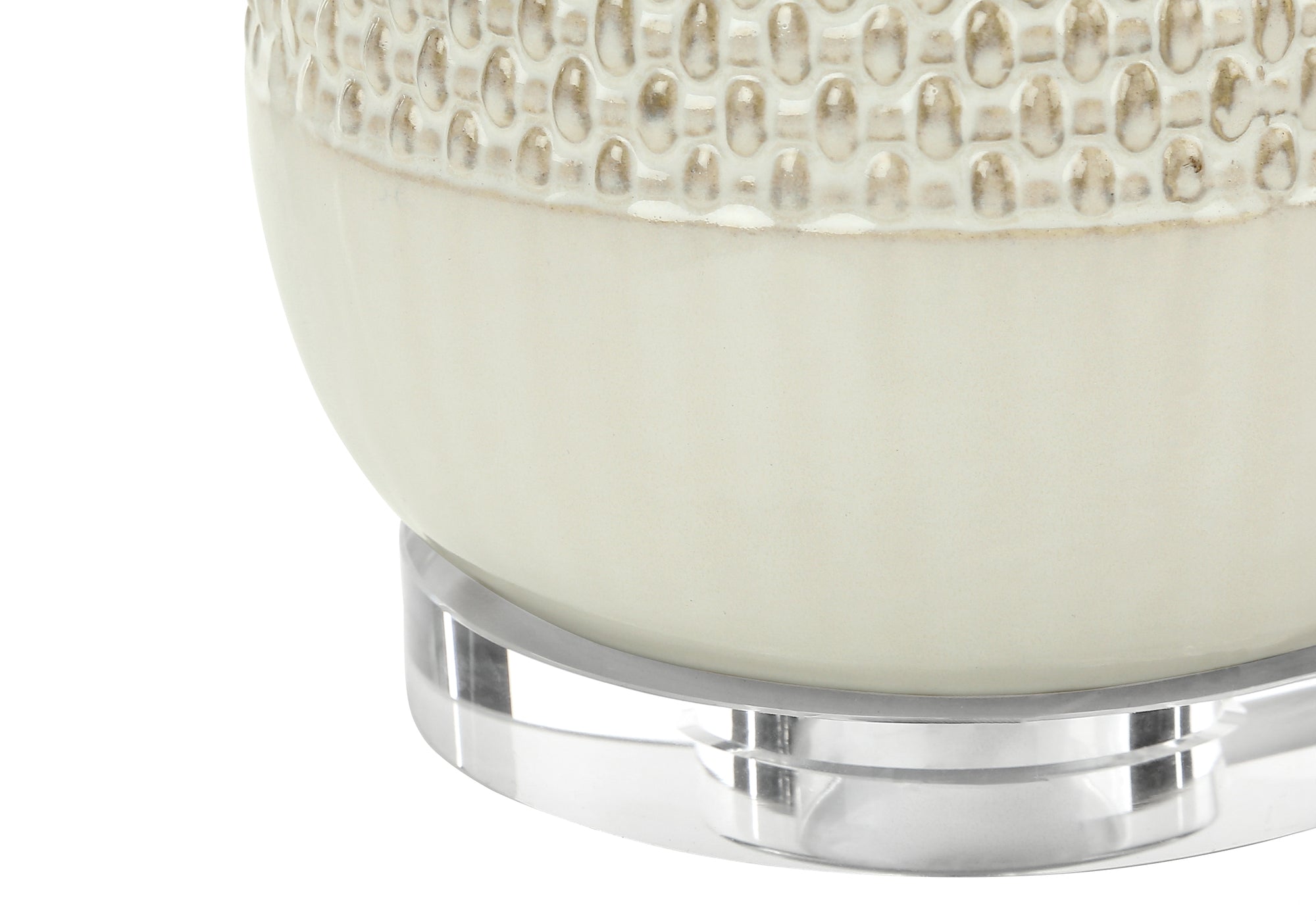ÉCLAIRAGE - LAMPE DE TABLE 31"H CÉRAMIQUE CRÈME / ABAT-JOUR BEIGE