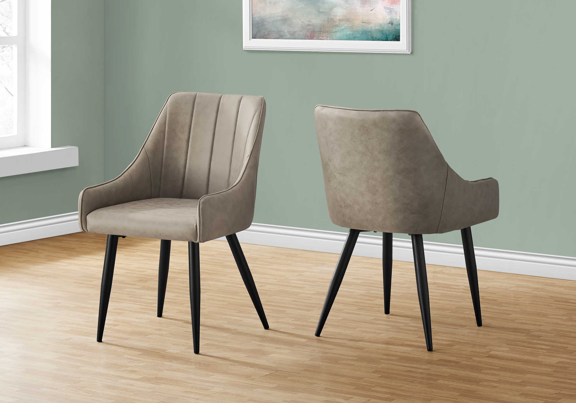CHAISE DE SALLE A MANGER - 2PCS / 33"H / TISSU TAUPE / METAL NOIR ( Meuble Mtl )