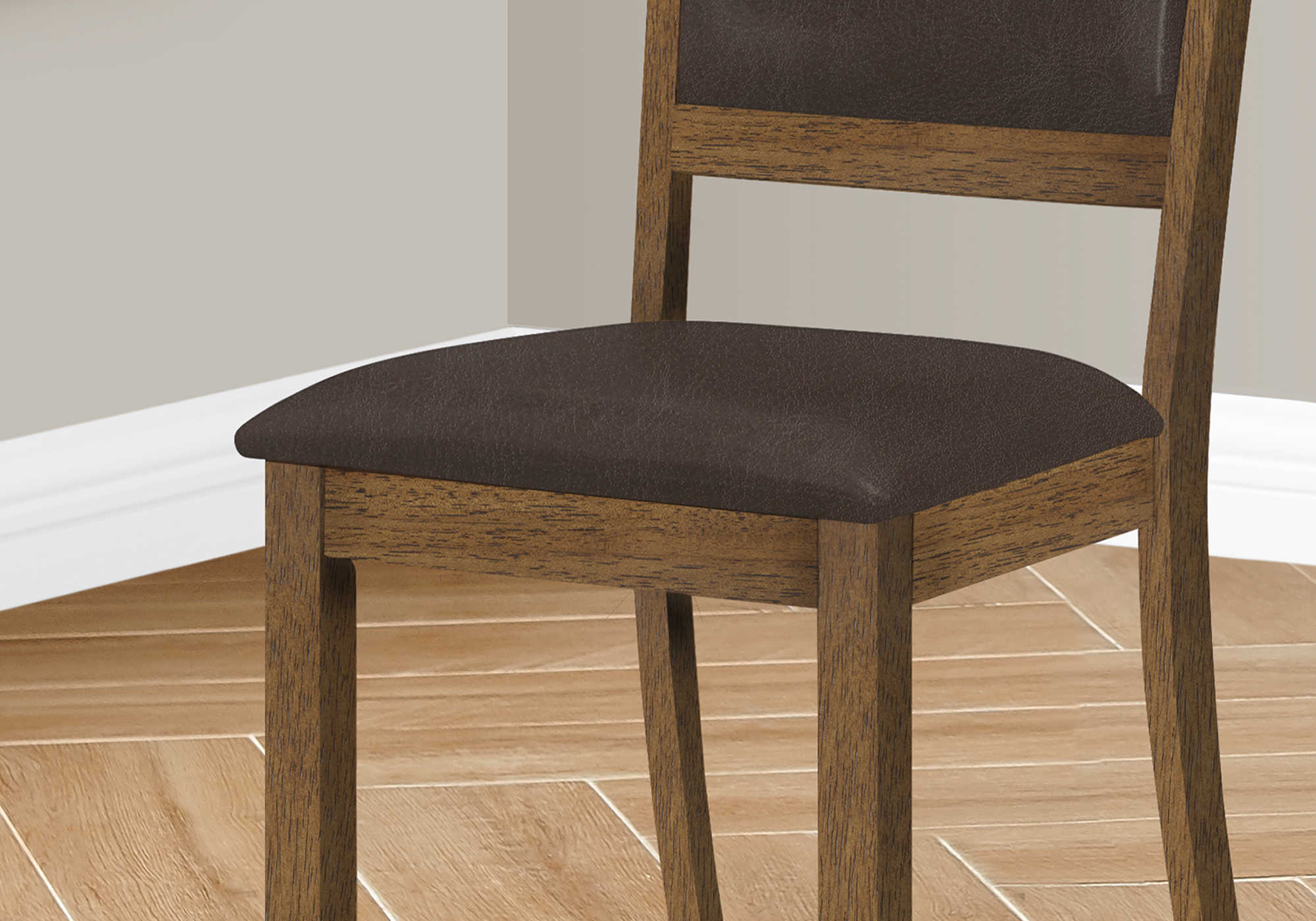CHAISE DE SALLE À MANGER - 2PCS / 40"H NOYER BRUN / PU BRUN FONCÉ ( Meuble Mtl )