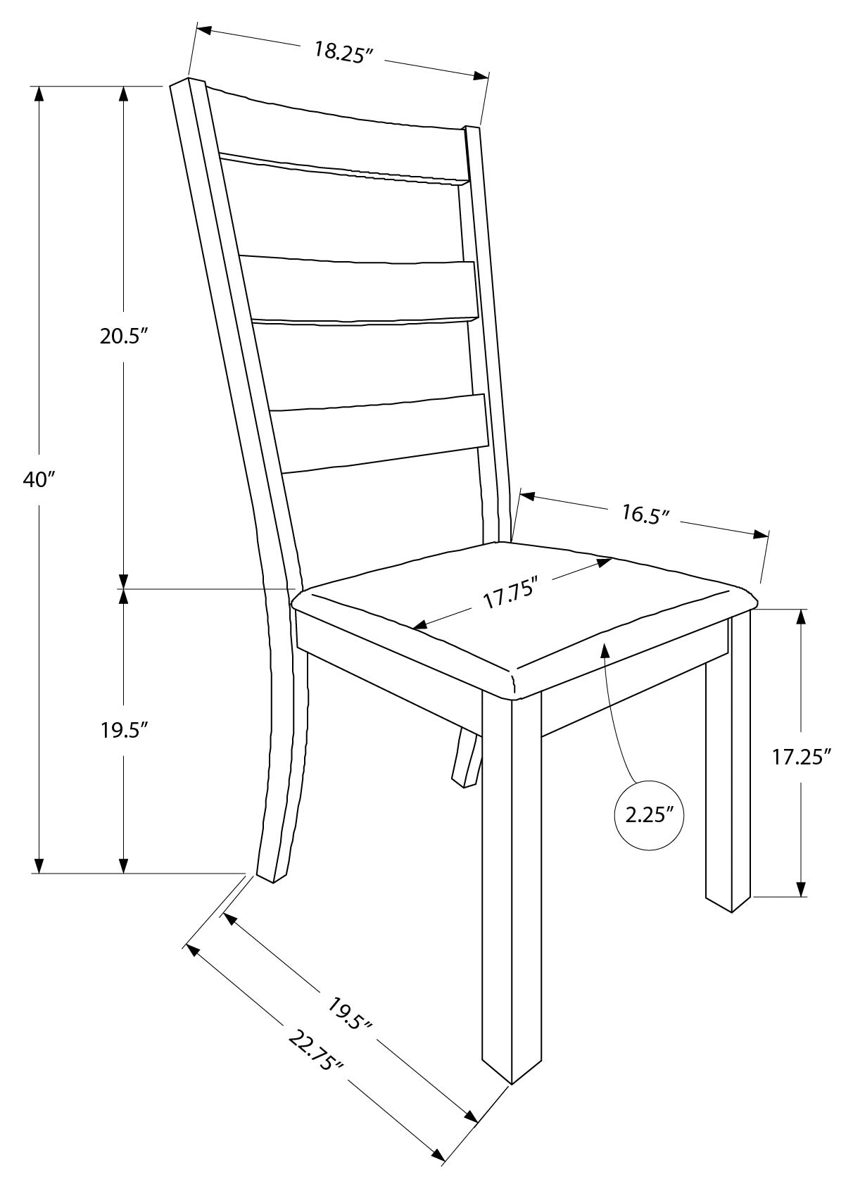 CHAISE DE SALLE À MANGER - 2PCS / 40"H NOYER BRUN / TISSU BEIGE ( Meuble Mtl )