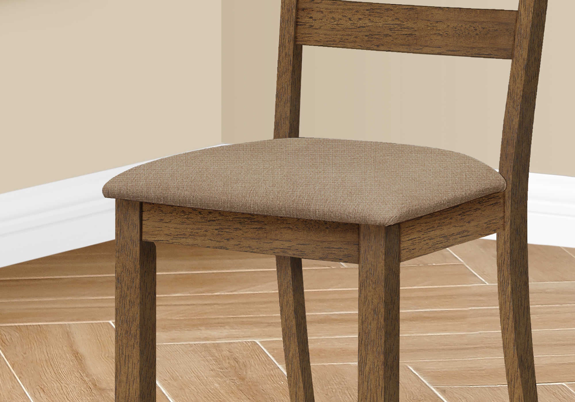 CHAISE DE SALLE À MANGER - 2PCS / 40"H NOYER BRUN / TISSU BEIGE ( Meuble Mtl )