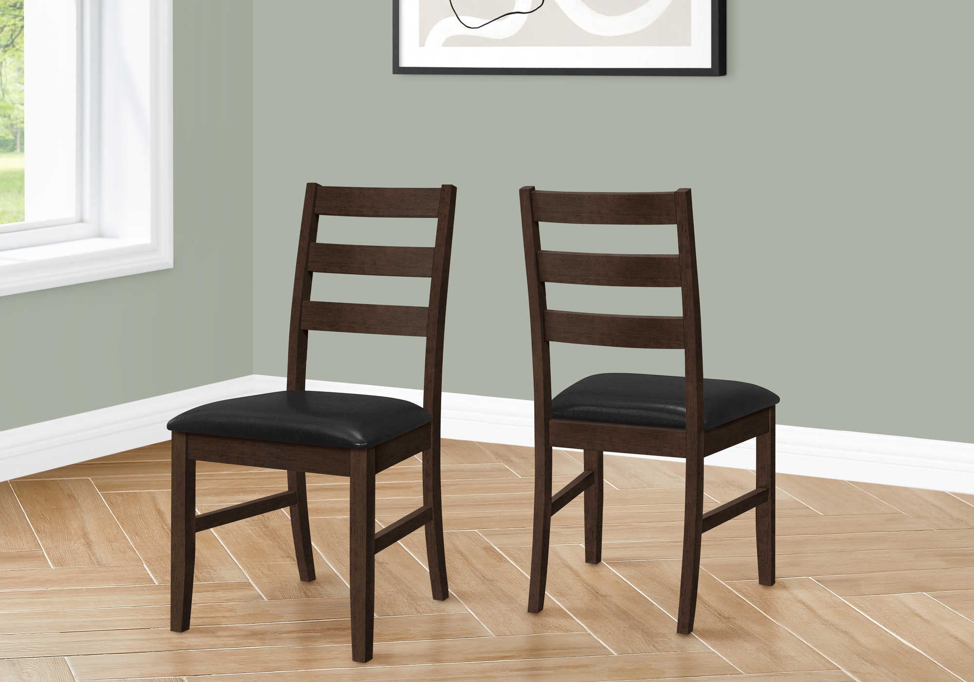 CHAISE À MANGER - 2PCS / 37"H ESPRESSO / SIÈGE PU NOIR