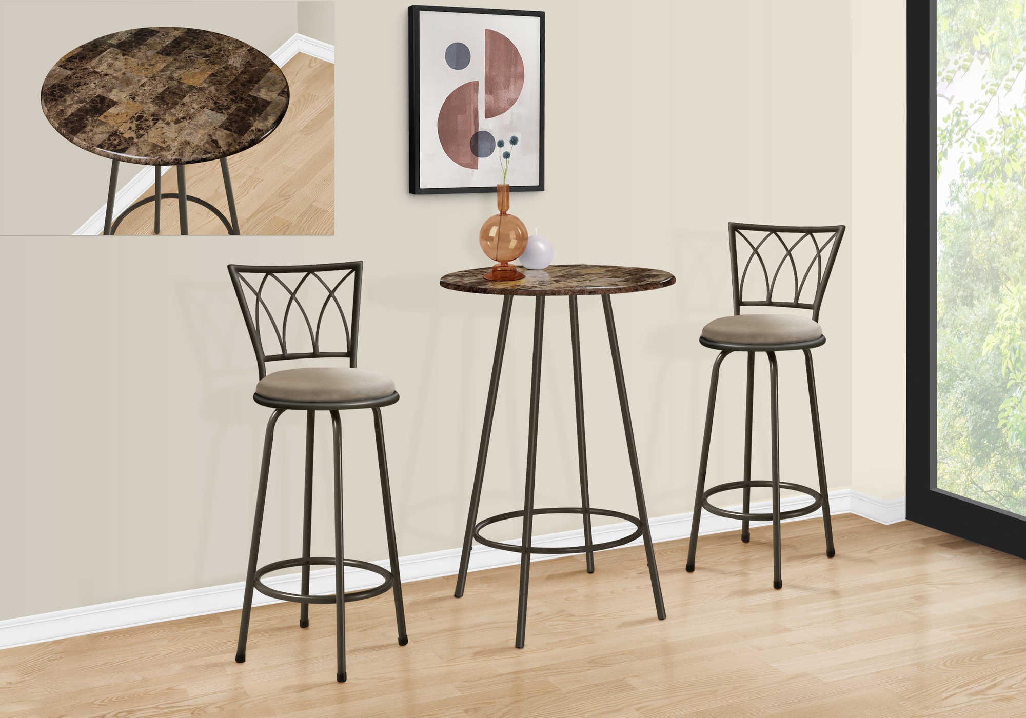 BAR MAISON - 30" DIA / MARBRE ESPRESSO / MÉTAL CAFÉ ( Meuble Mtl )