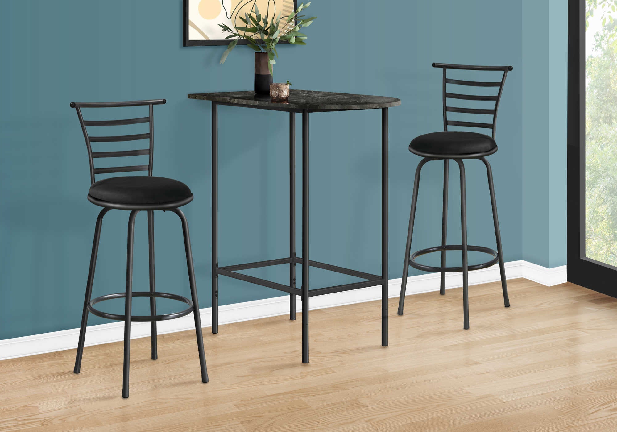 BAR MAISON - 24"X 36" / MARBRE GRIS / METAL CHARBON ( Meuble Mtl )