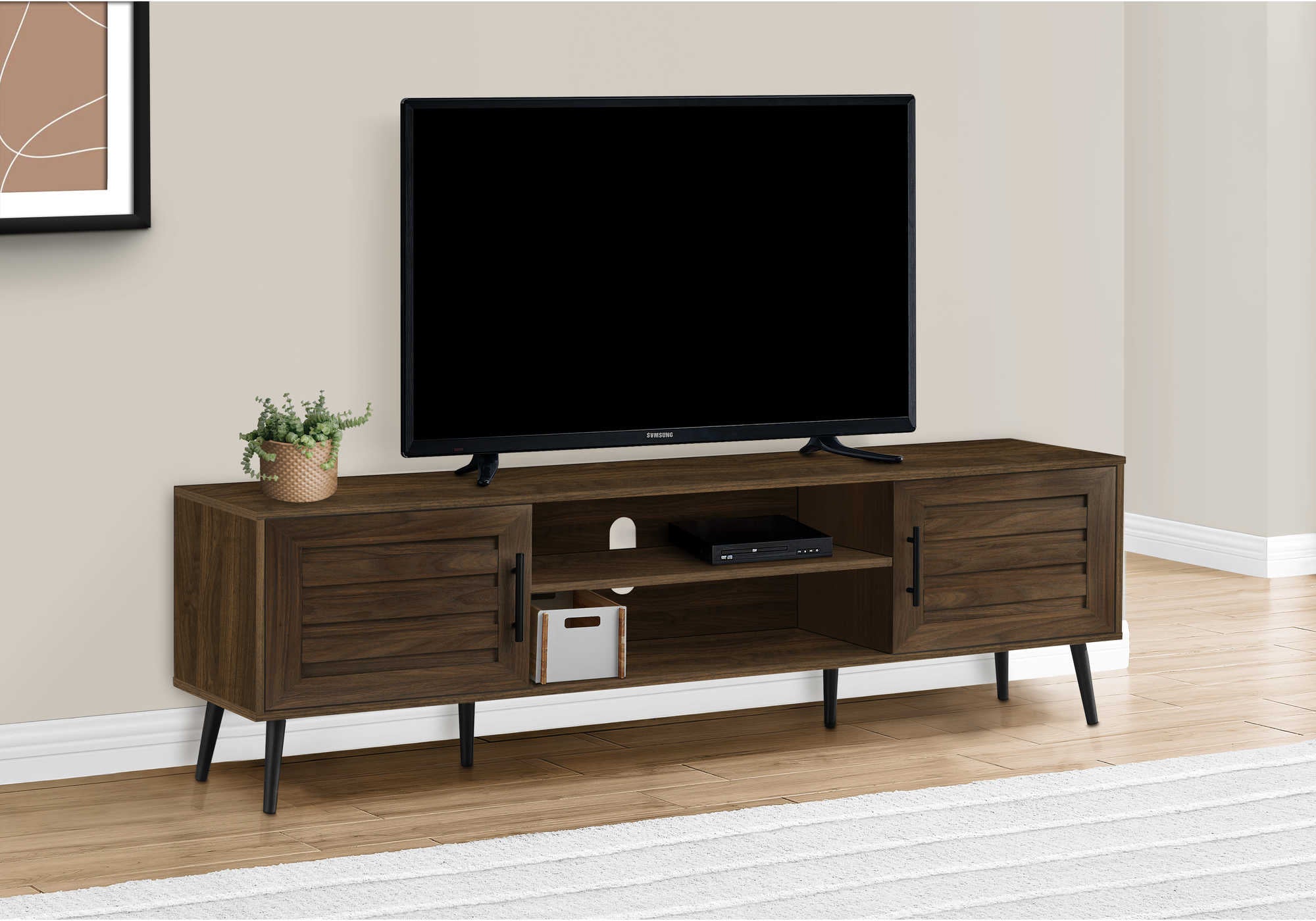 MEUBLE TV - 72"L / ASPECT BOIS BRUN AVEC 2 PORTES