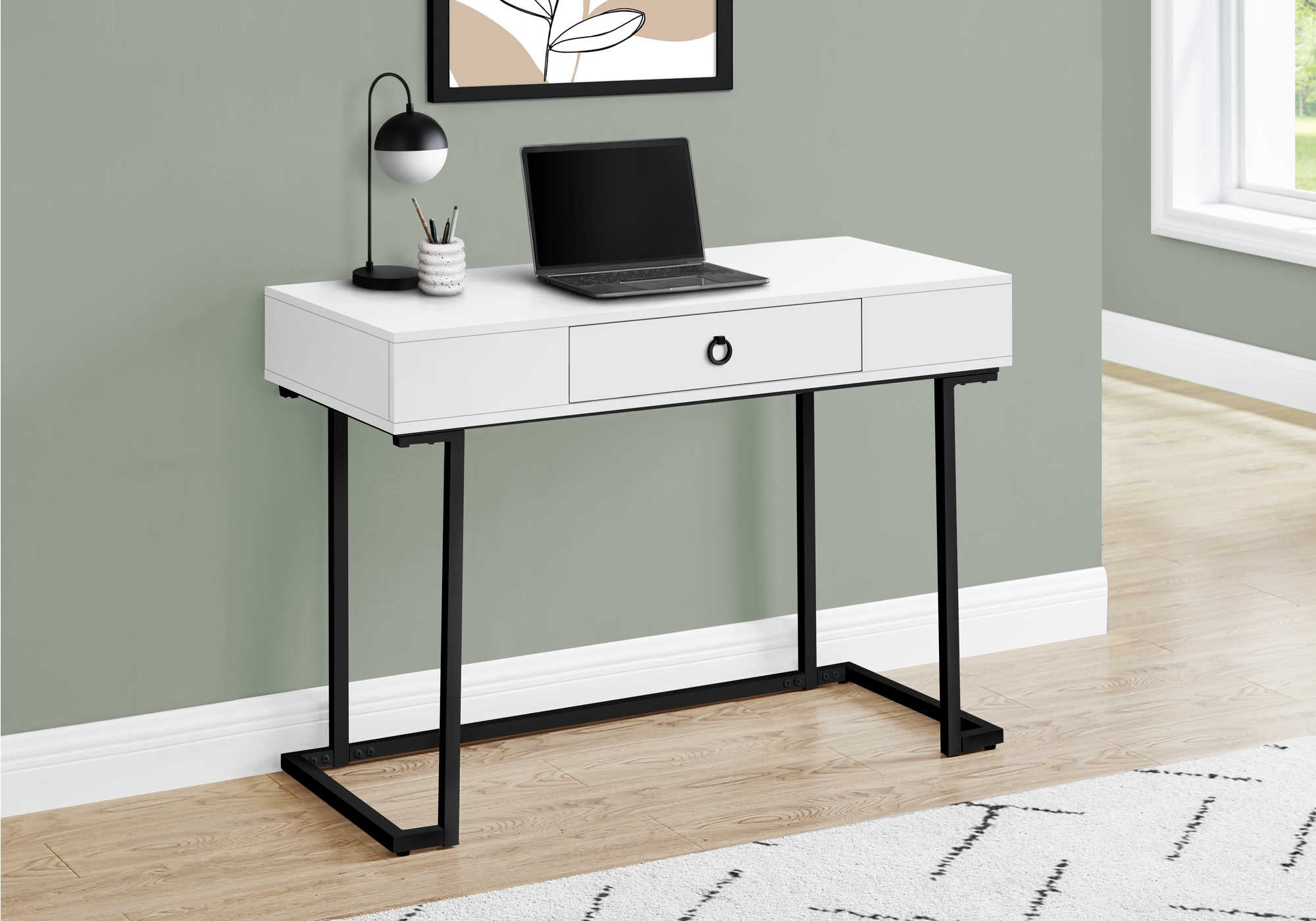 BUREAU D'ORDINATEUR - 42"L / BLANC / METAL NOIR