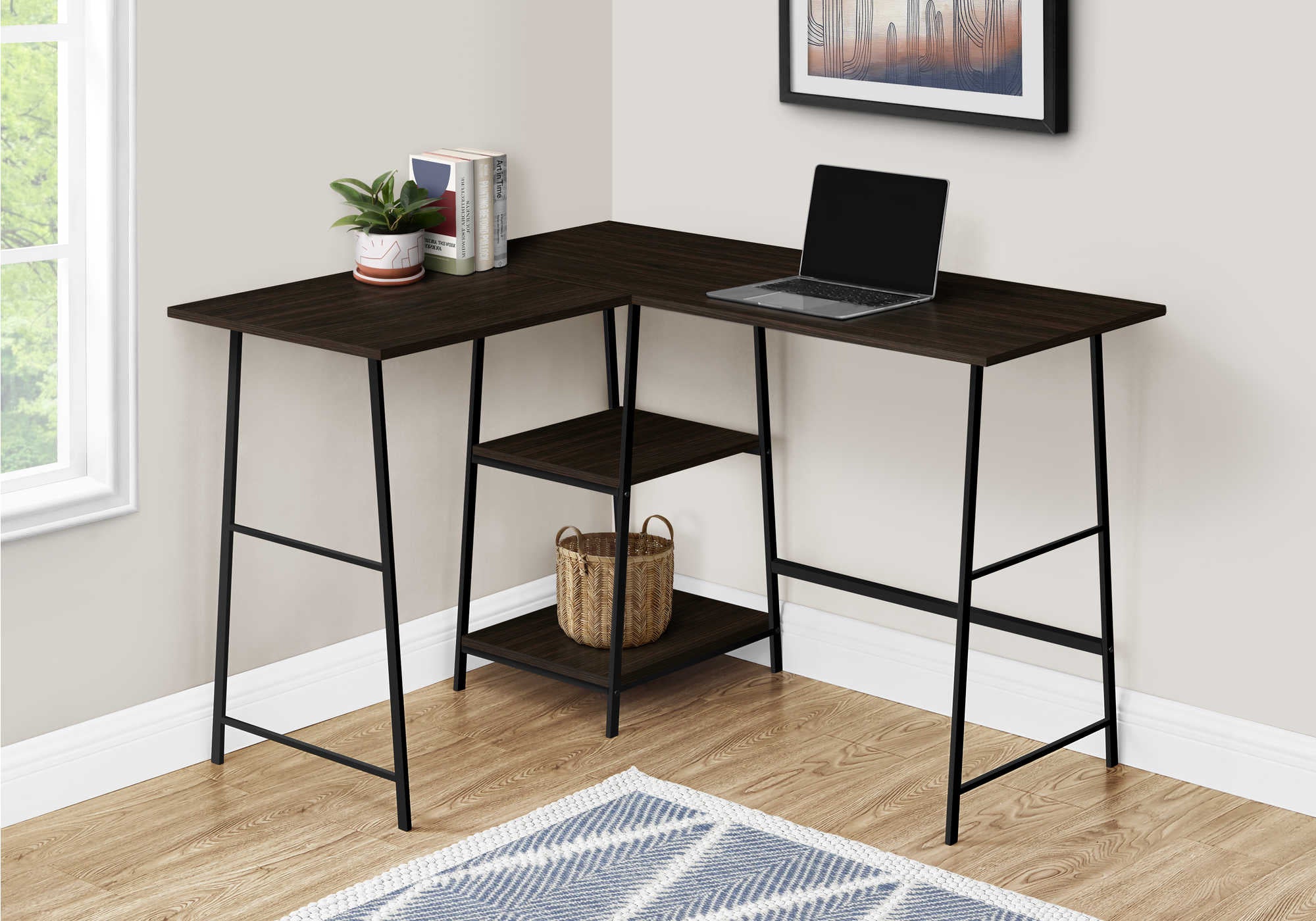 BUREAU D'ORDINATEUR - 48"L / DESSUS ESPRESSO / COIN METAL NOIR ( Meuble Mtl )