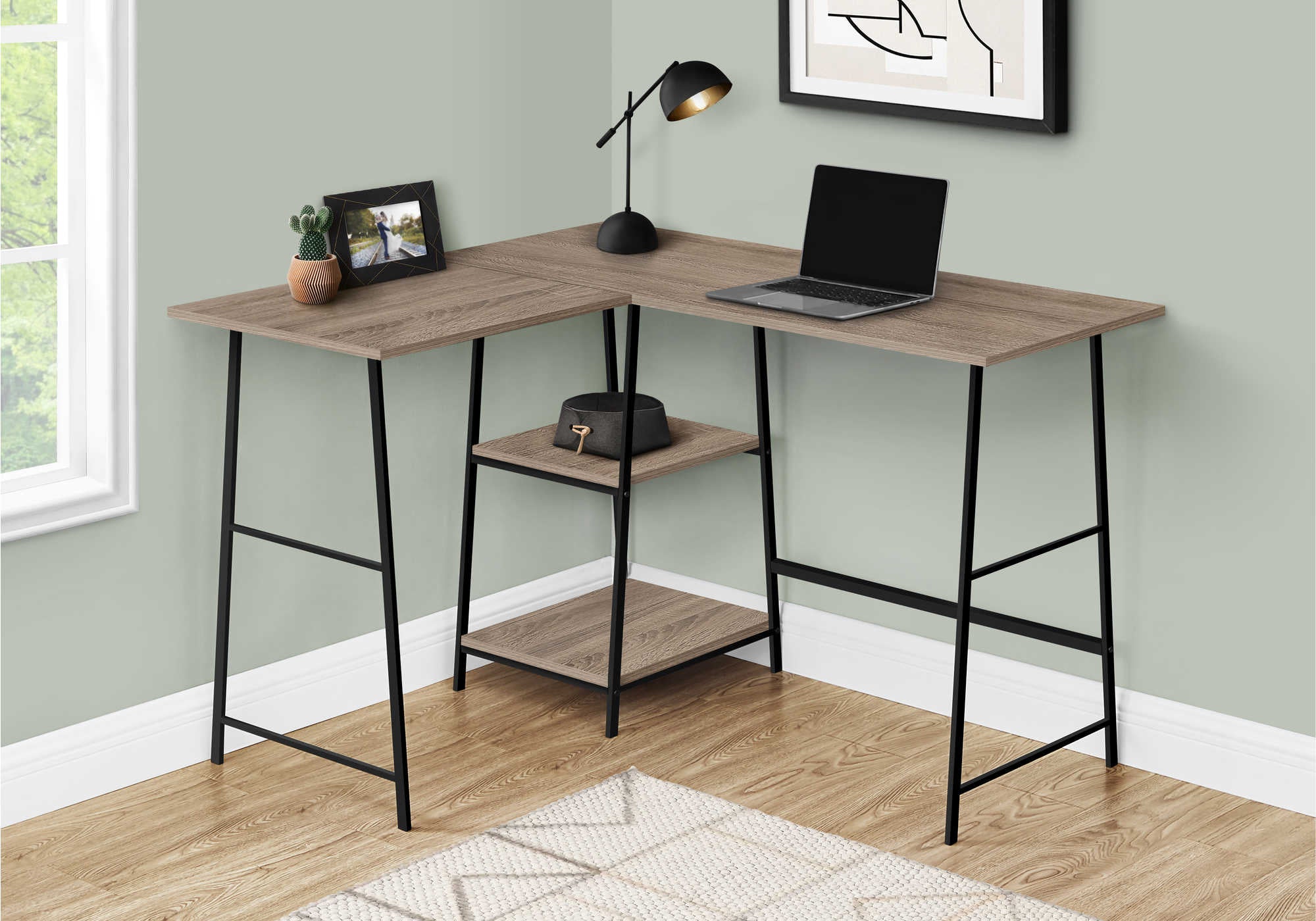 BUREAU D'ORDINATEUR - 48"L / DESSUS TAUPE FONCE / COIN METAL NOIR ( Meuble Mtl )