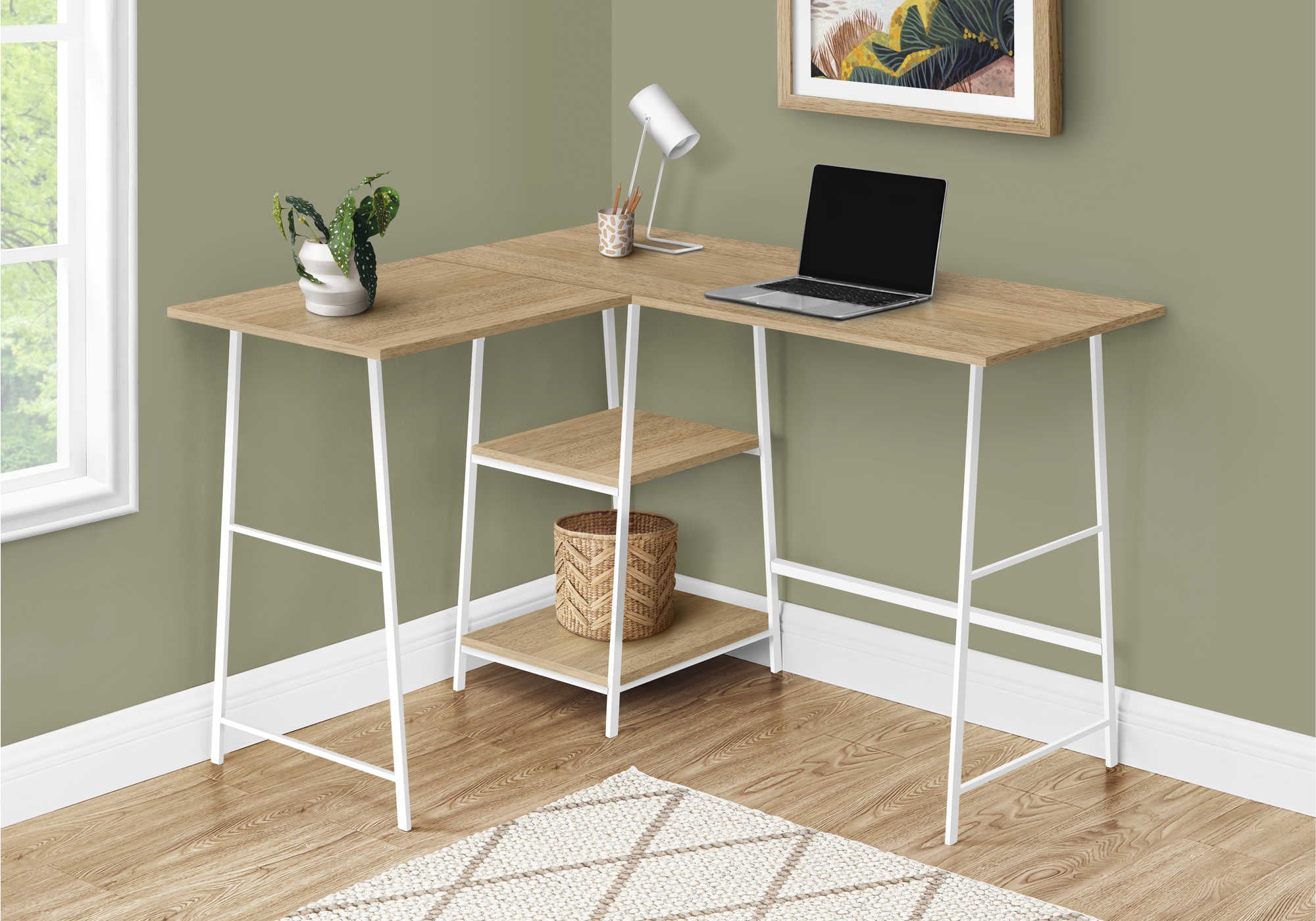 BUREAU D'ORDINATEUR - 48"L / DESSUS NATUREL / COIN METAL BLANC ( Meuble Mtl )
