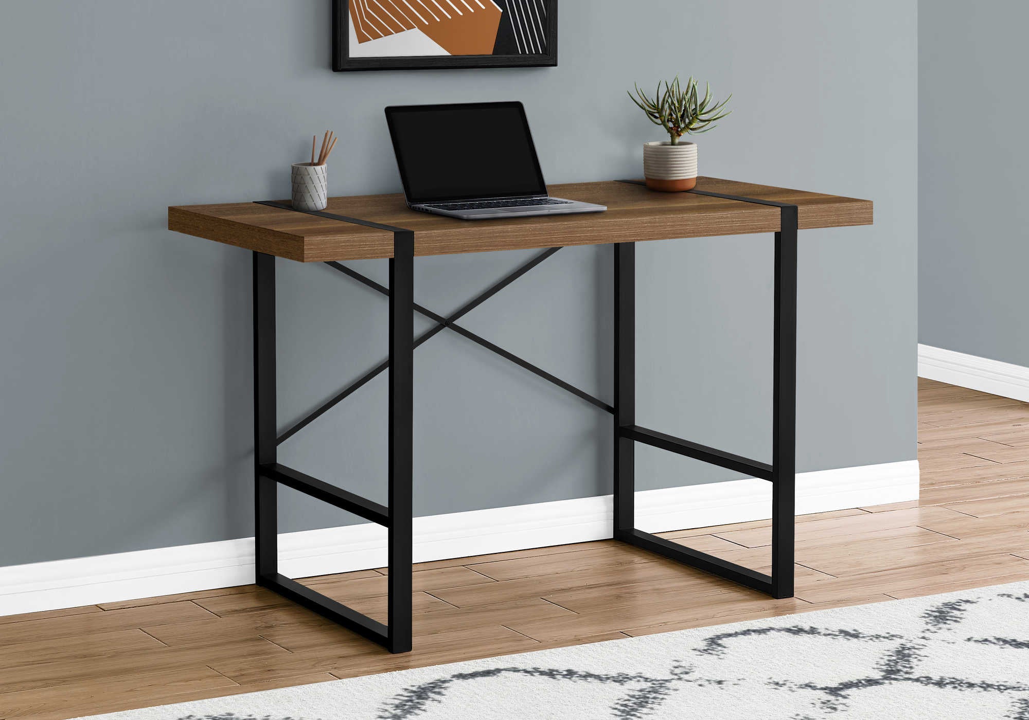 BUREAU D'ORDINATEUR - 48"L / NOYER / METAL NOIR ( Meuble Mtl )