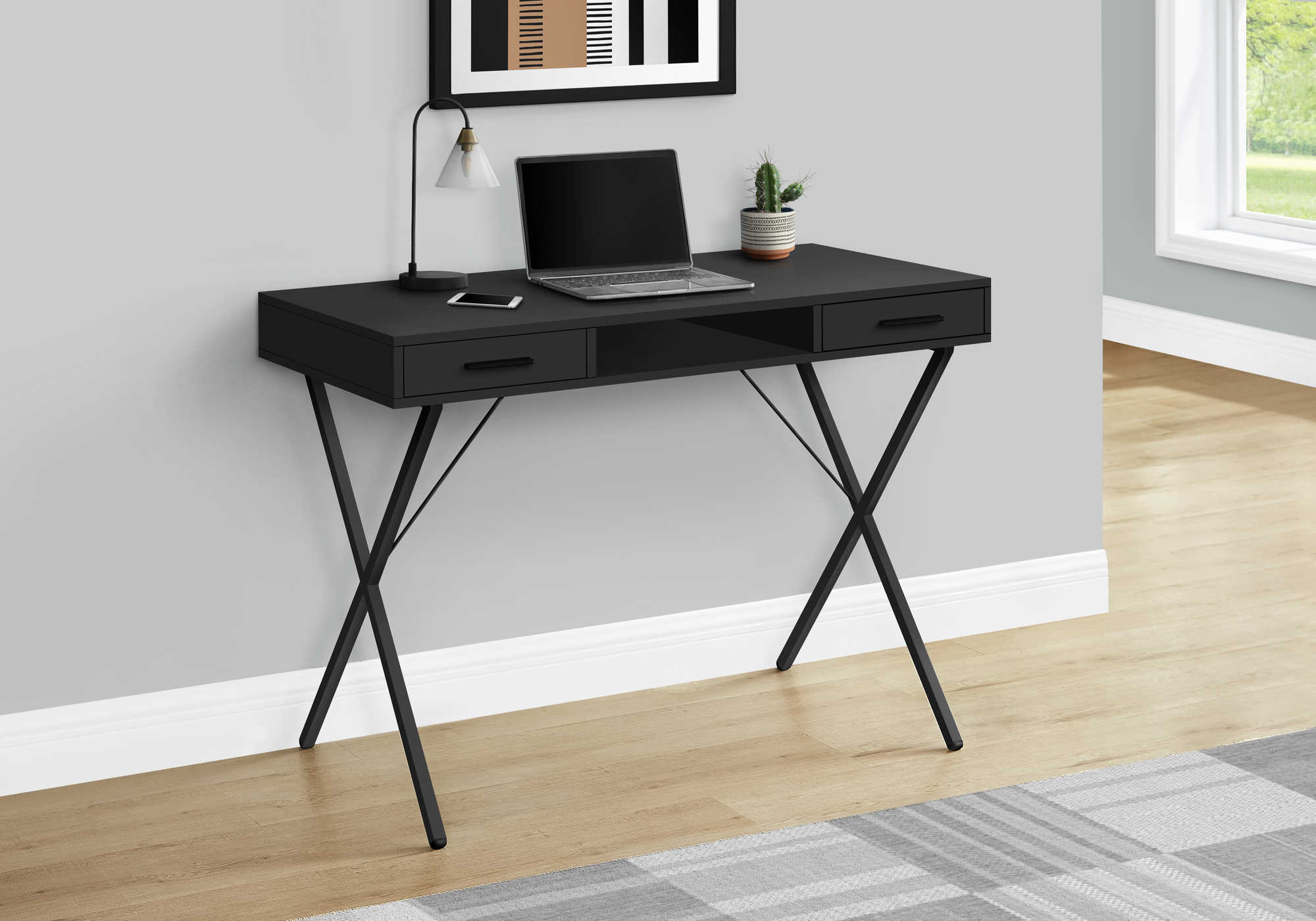 BUREAU D'ORDINATEUR - 42"L / NOIR / MÉTAL NOIR ( Meuble Mtl )