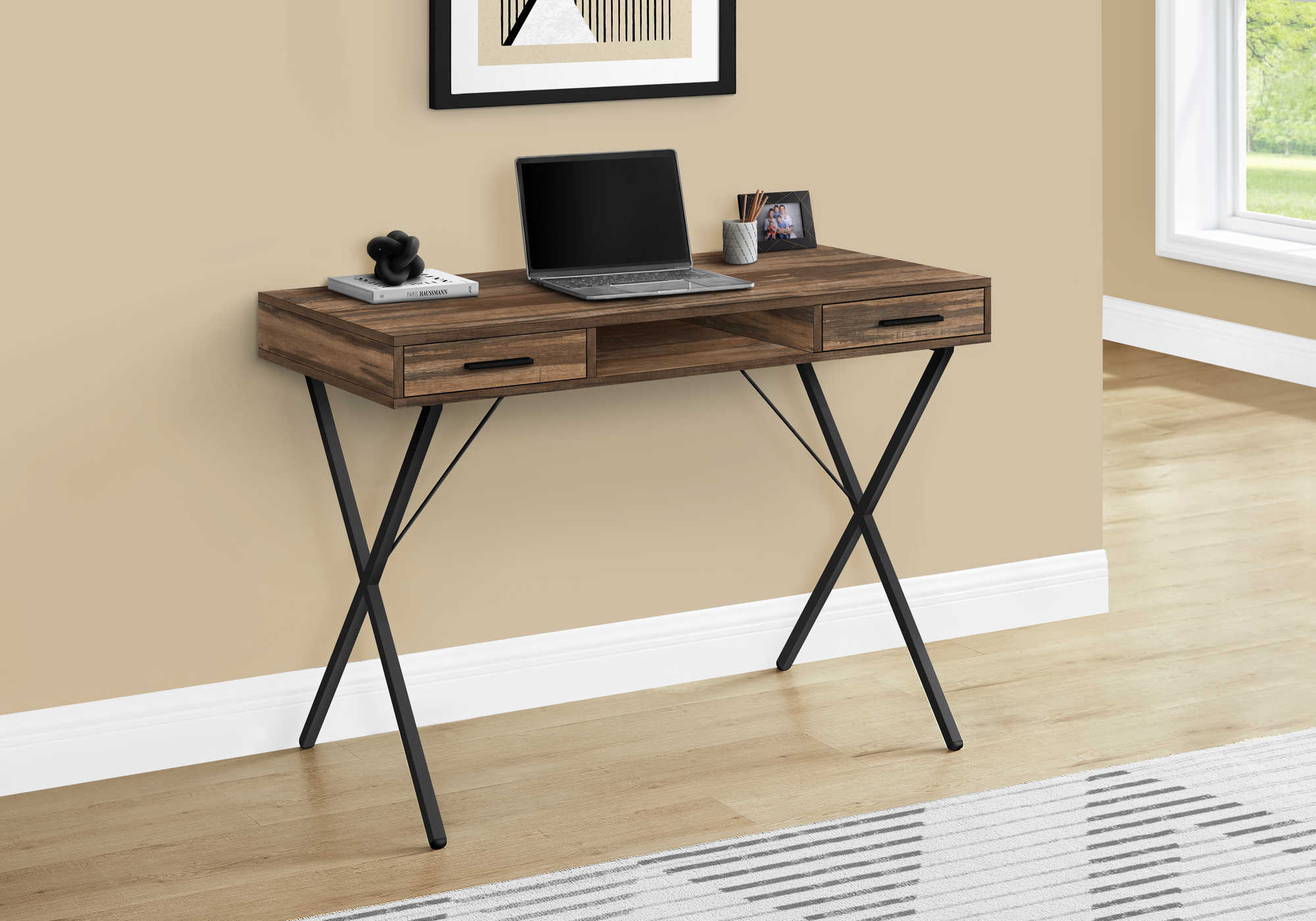 BUREAU D'ORDINATEUR - 42"L / BOIS DE RÉCUPÉRATION BRUN / MÉTAL NOIR