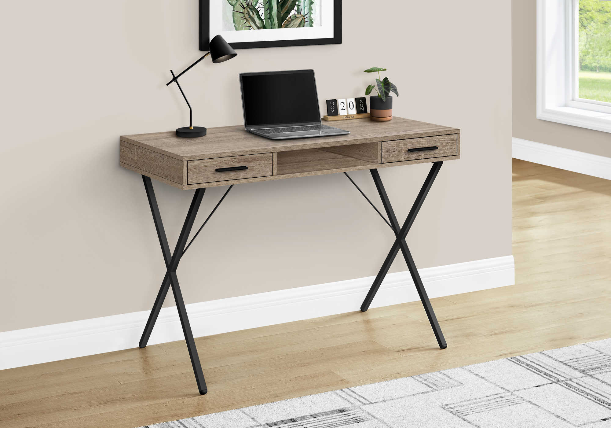 BUREAU D'ORDINATEUR - 42"L / TAUPE FONCE / METAL NOIR ( Meuble Mtl )