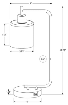 ÉCLAIRAGE - LAMPE DE TABLE 20"H MÉTAL NOIR/abat-jour en verre/USB
