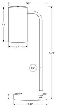 ÉCLAIRAGE - LAMPE DE TABLE 18"H MÉTAL GRIS / ABAT-JOUR GRIS / USB