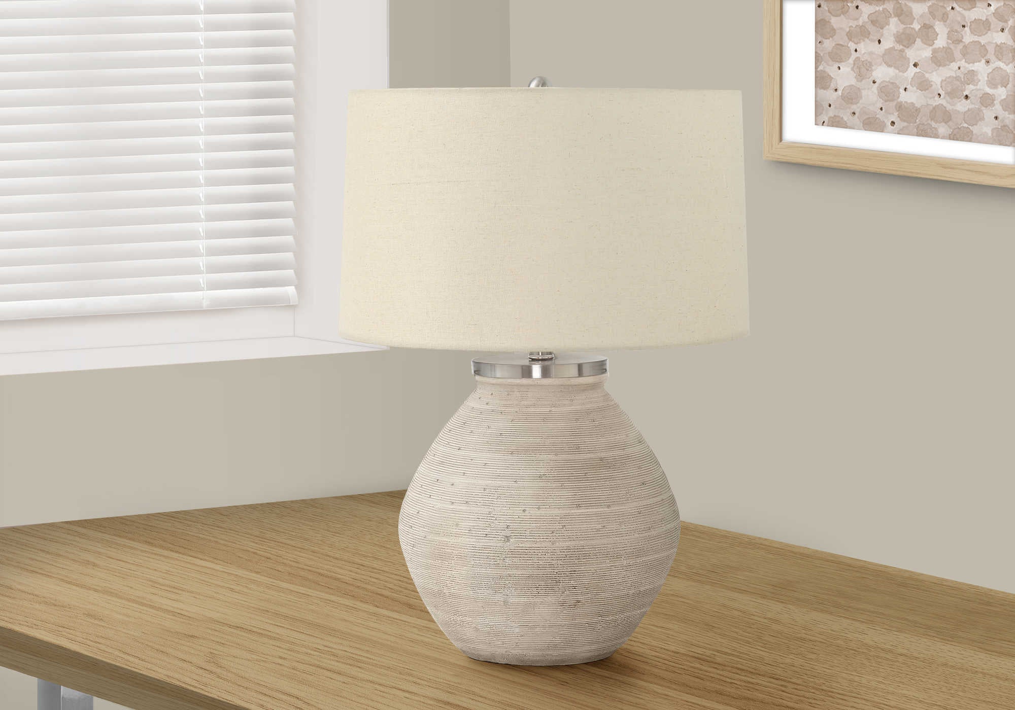 ÉCLAIRAGE - LAMPE DE TABLE 25"H BÉTON CRÈME / ABAT-JOUR BEIGE
