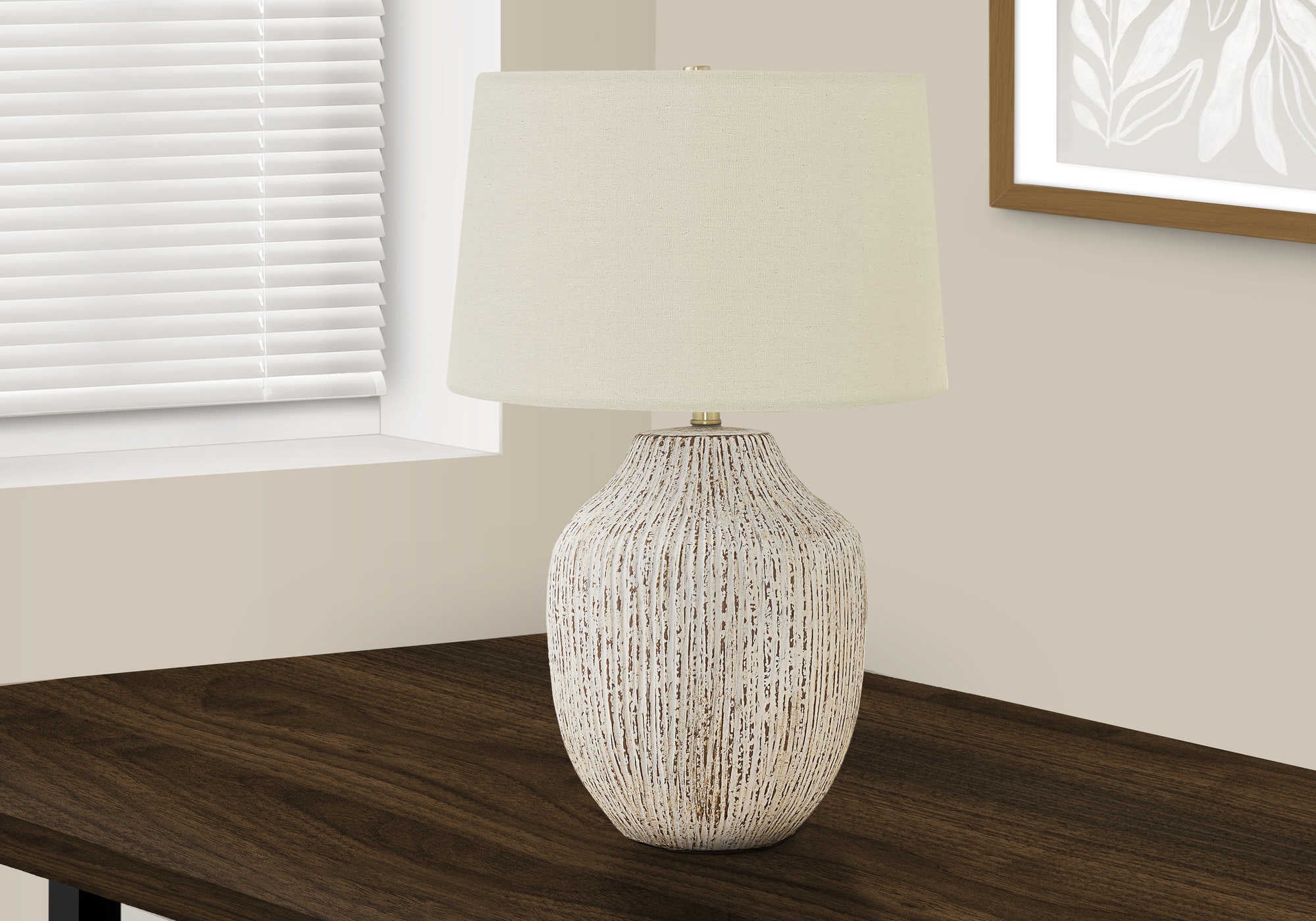 ÉCLAIRAGE - LAMPE DE TABLE 26"H CÉRAMIQUE CRÈME / ABAT-JOUR IVOIRE