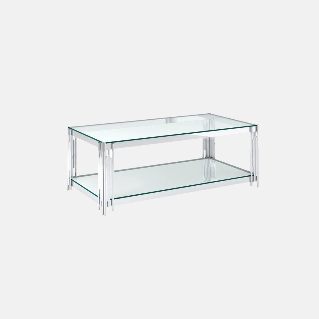 Table basse rectangulaire Estrel en argent ( Meuble Mtl )