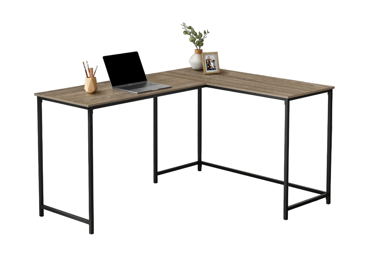 BUREAU D'ORDINATEUR - 58"L/ TAUPE FONCÉ/ COIN MÉTAL NOIR
