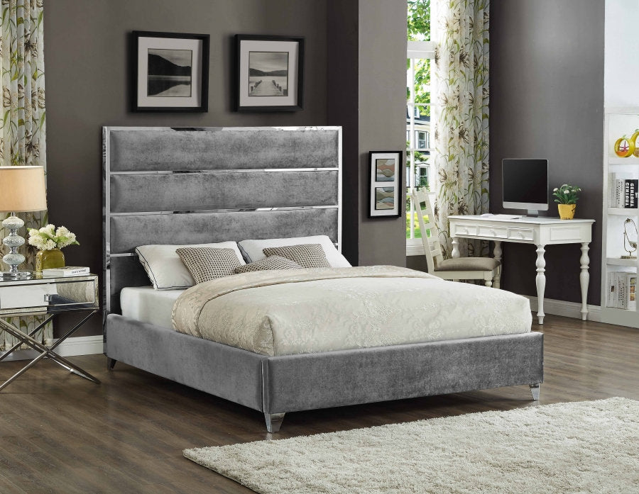 Lit en Velours Gris