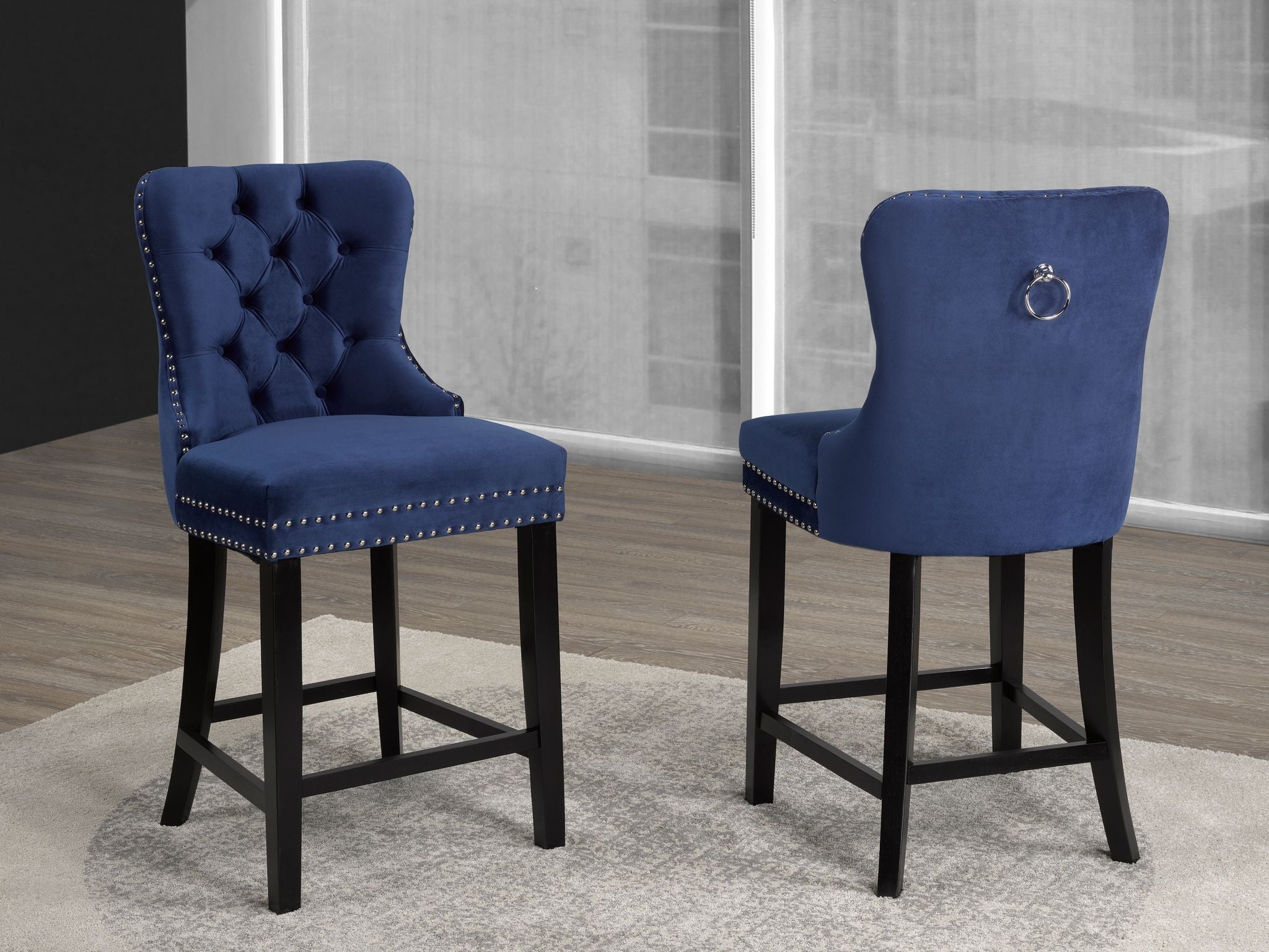 TABOURET DE BAR TISSU MARINE (LOT DE 2) ( Meuble Mtl )