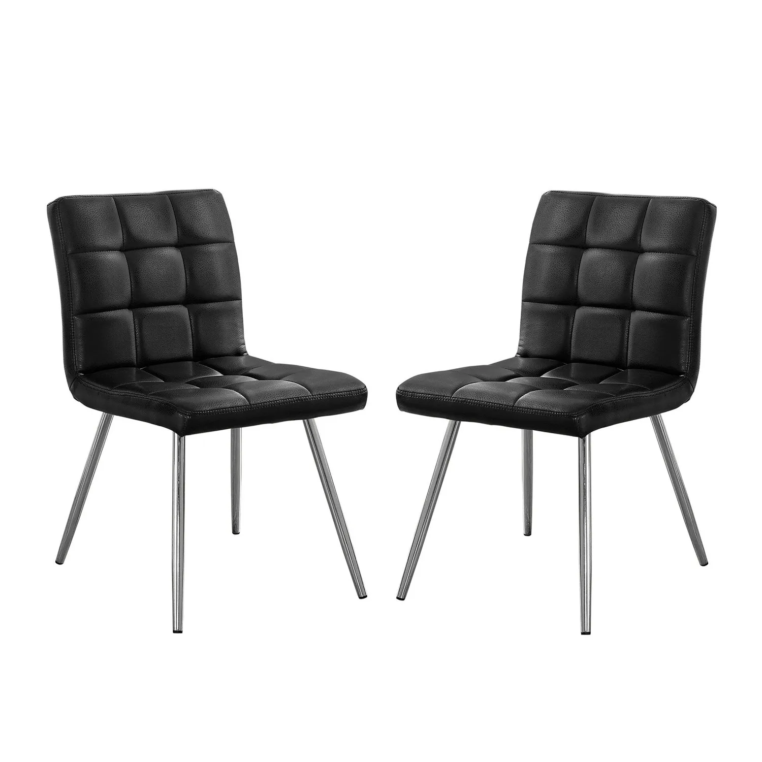 CHAISE DE SALLE A MANGER - 2PCS / 32"H / SIMILI-CUIR NOIR / CHROME