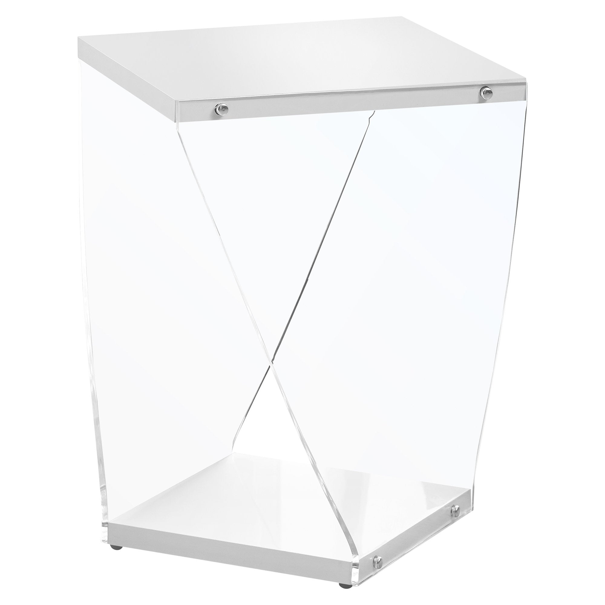 TABLE D'APPOINT - 22"H / BLANC BRILLANT / ACRYLIQUE TRANSPARENT