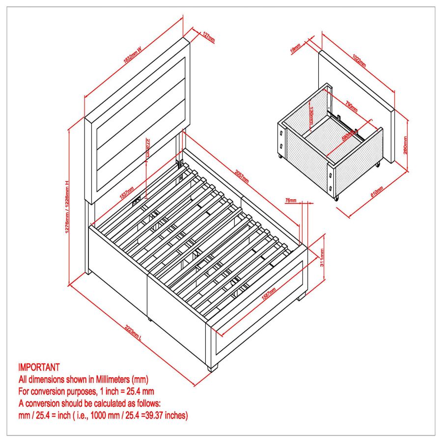 Lit plateforme double 54" Russell avec tiroirs de rangement en gris