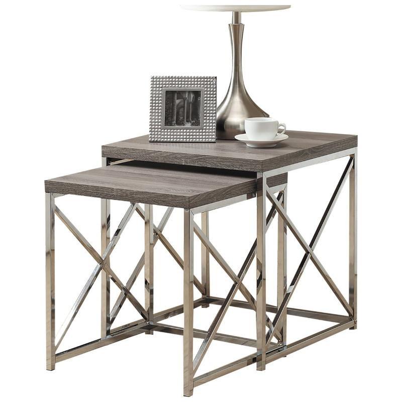 TABLE GIGOGNE - ENSEMBLE 2PCS / TAUPE FONCE AVEC METAL CHROME