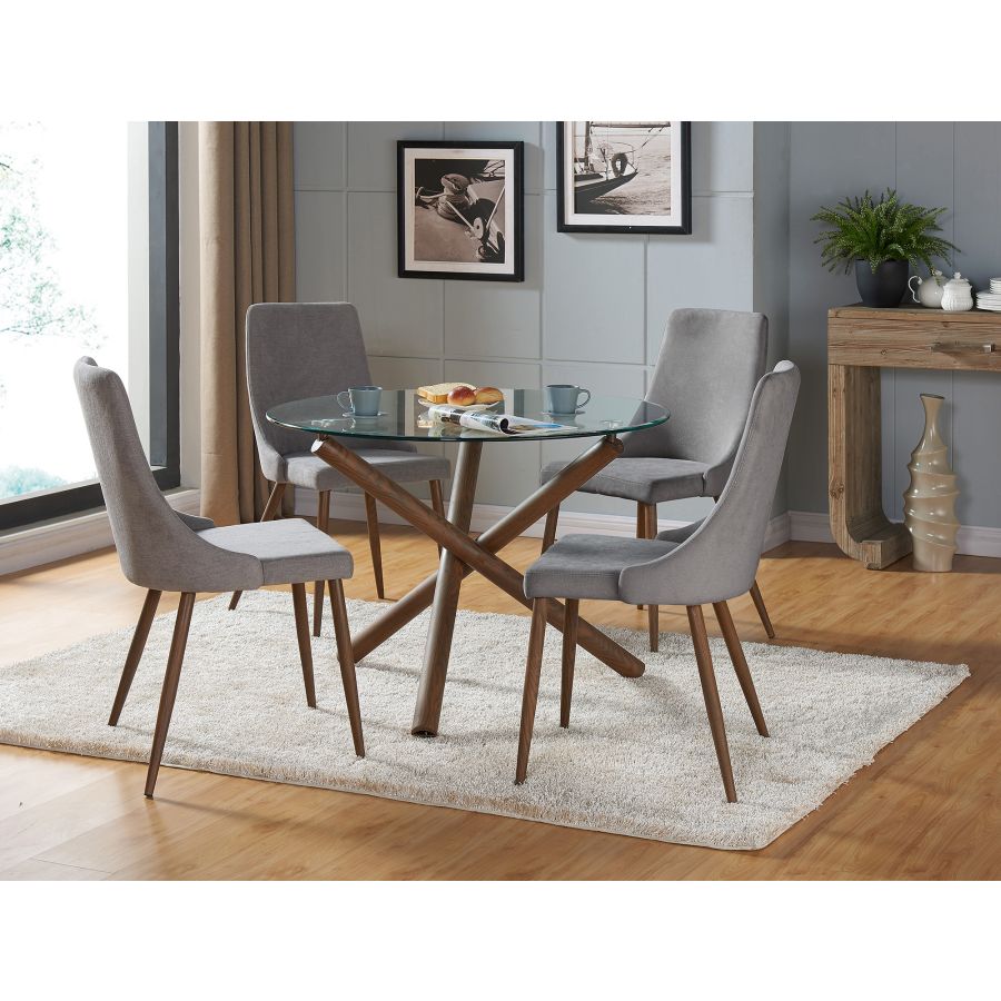 Ensemble de salle à manger Rocca/Cora 5 pièces en noyer avec chaise grise