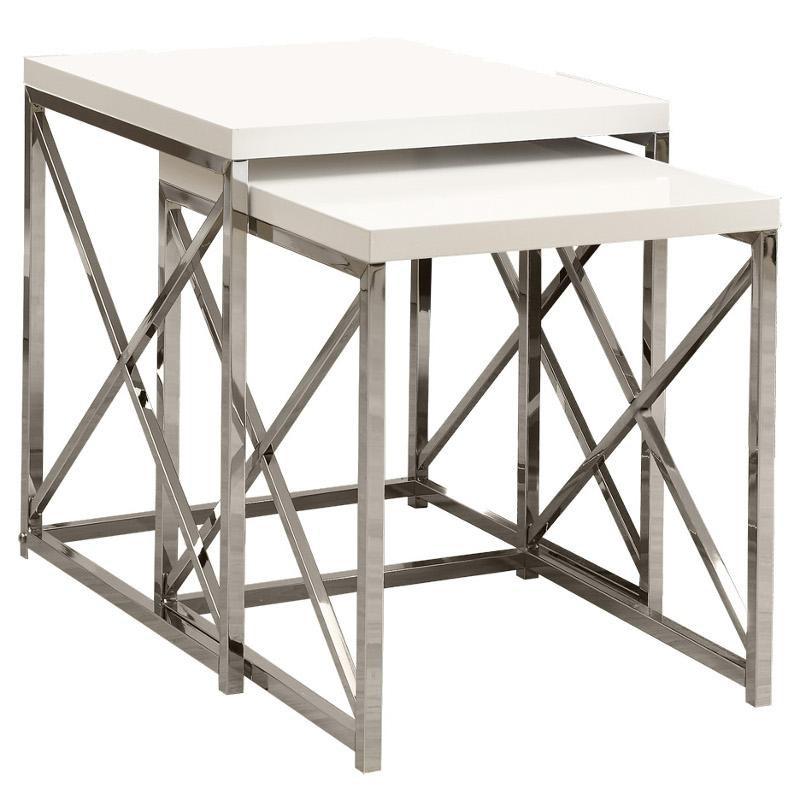 TABLE GIGOGNE - SET 2PCS / BLANC BRILLANT / METAL CHROME