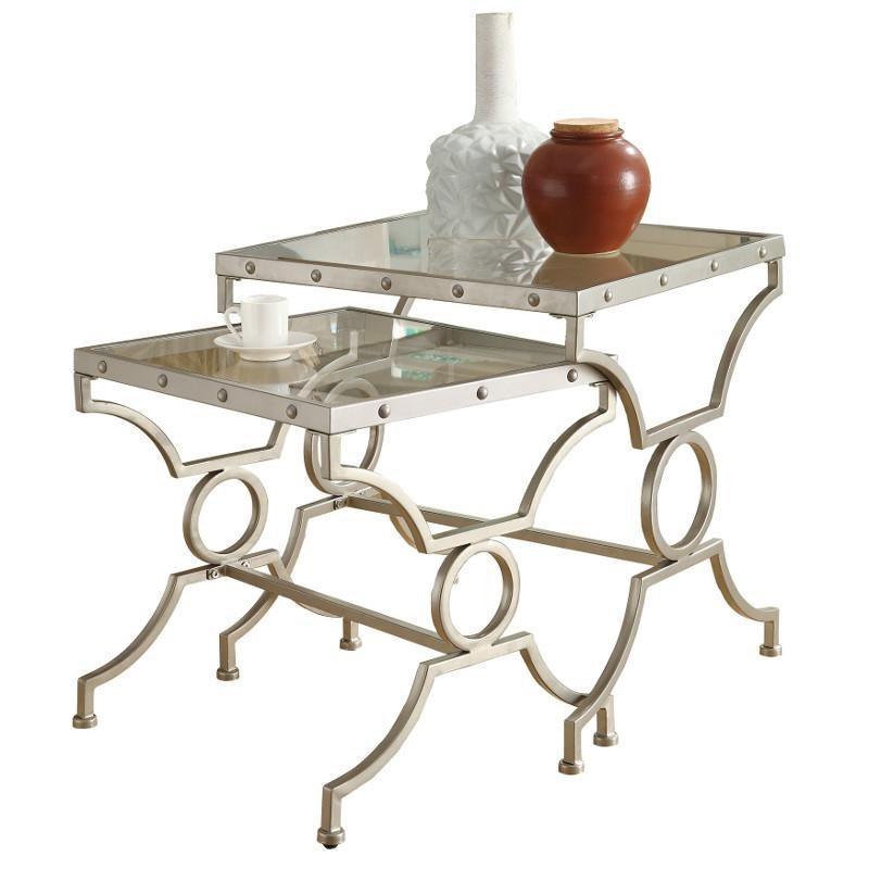 TABLE GIGOGNE - ENSEMBLE DE 2PCS / ARGENT AVEC VERRE TREMPÉ