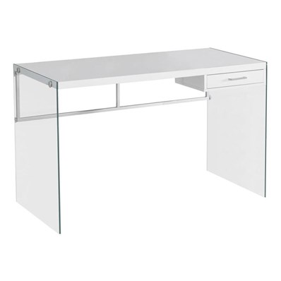 BUREAU D'ORDINATEUR - 48"L / BLANC BRILLANT / VERRE TREMPÉ