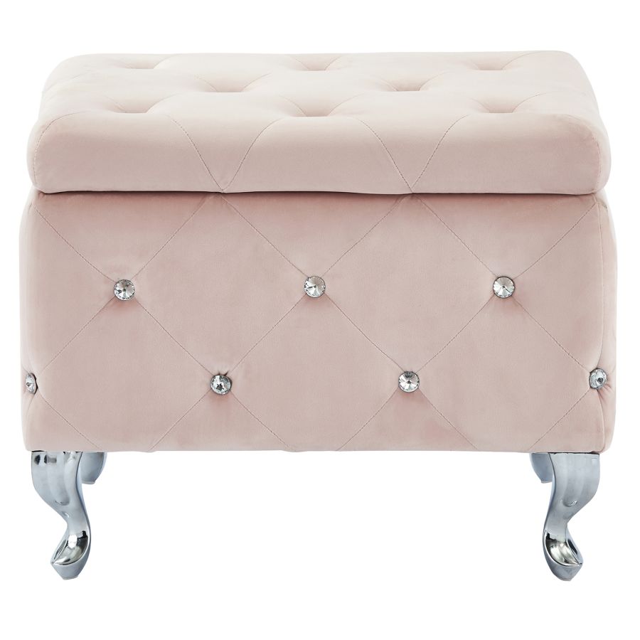 Pouf de rangement carré Monique en rose poudré